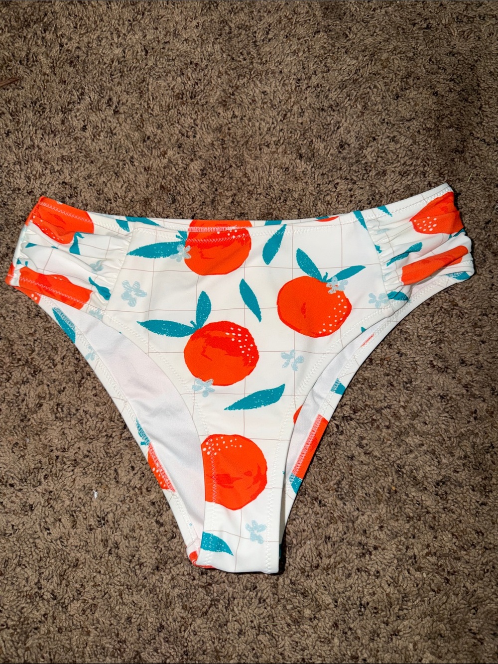 Cupshe White Bikini Bottoms with Bright Orange and Teal Fruit Print